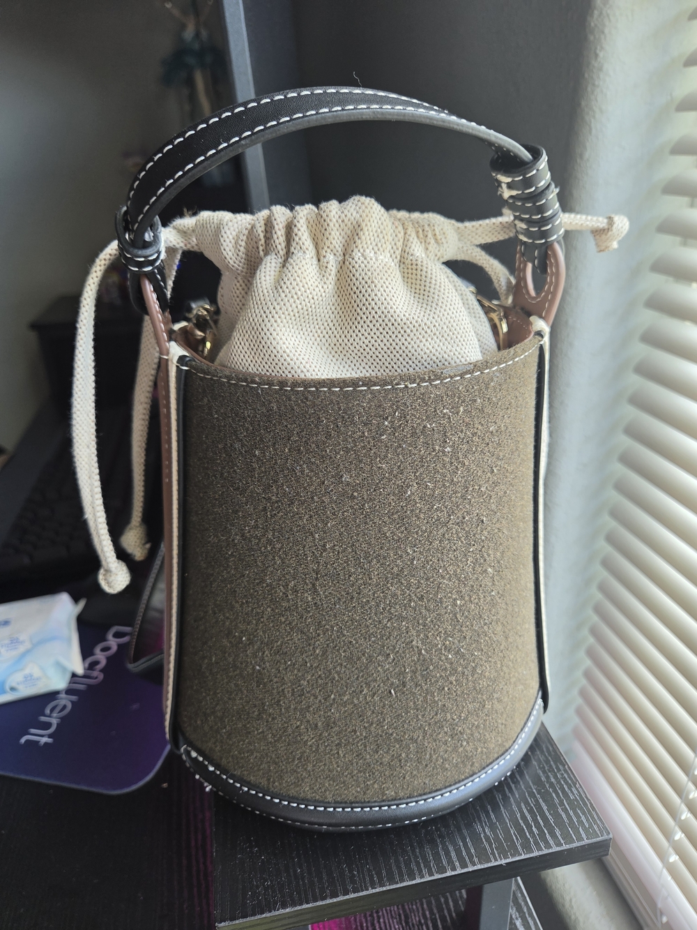 Zara Olive Green Bucket Drawstring Tote Bag
